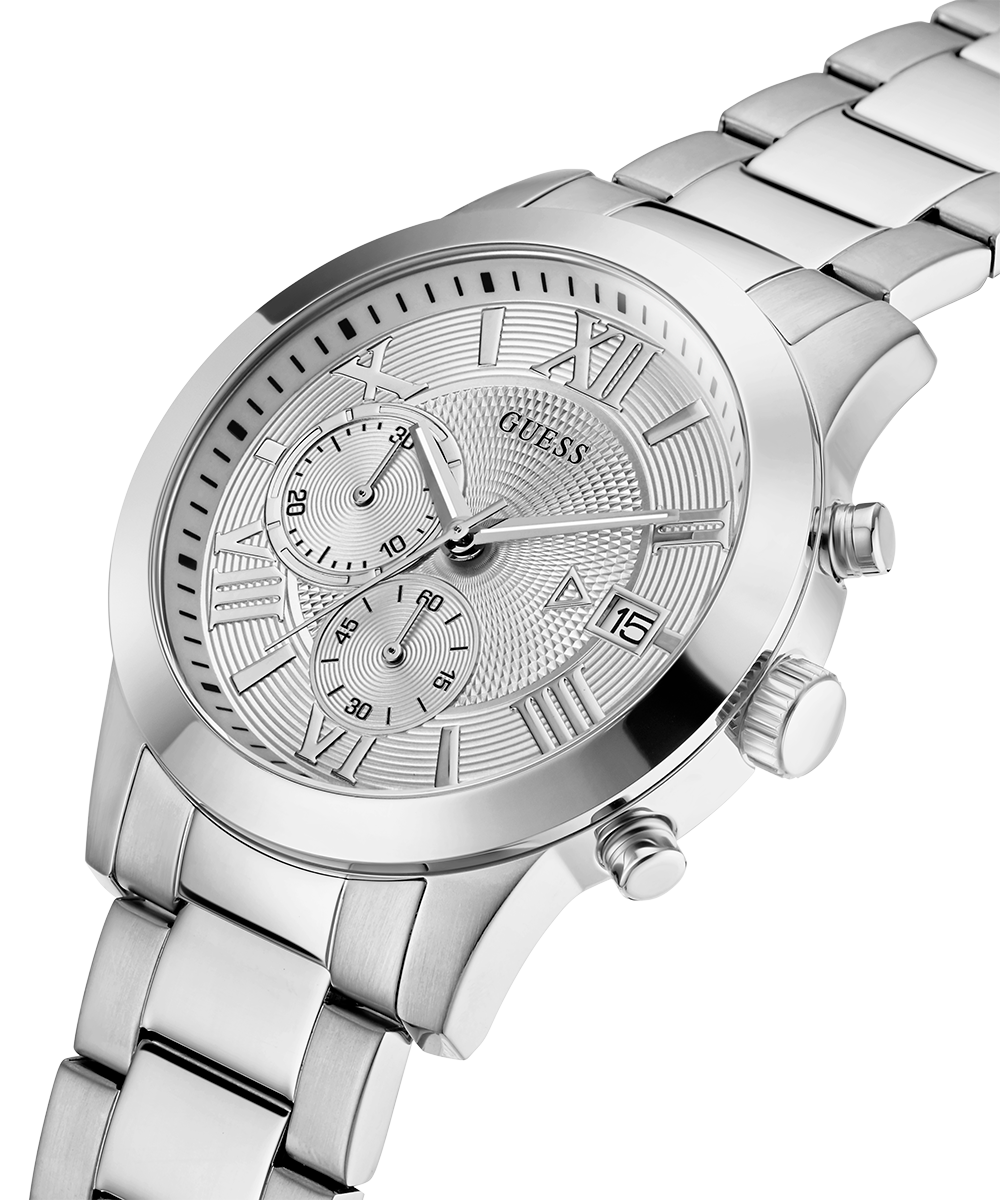 Guess Atlas Chronograph Silver Dial Silver Steel Strap Watch For Men - W0668G7