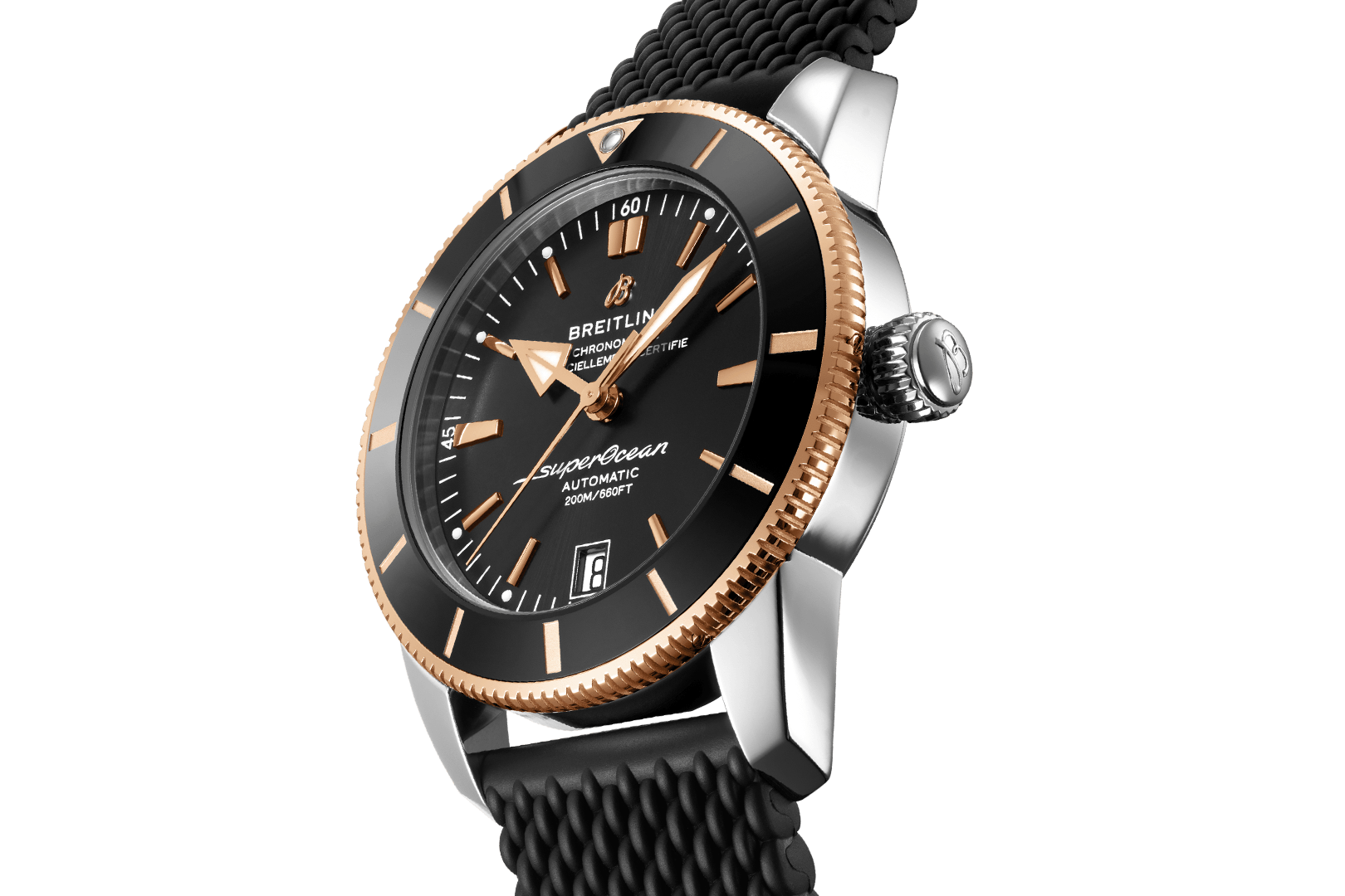 Breitling Superocean Heritage II B20 42mm Black Dial Black Mesh Bracelet Mens Watch - UB2010121B1S1