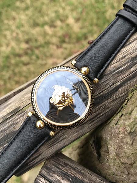 Versace Palazzo Empire Black Dial Black Leather Strap Watch for Women - VCO020017