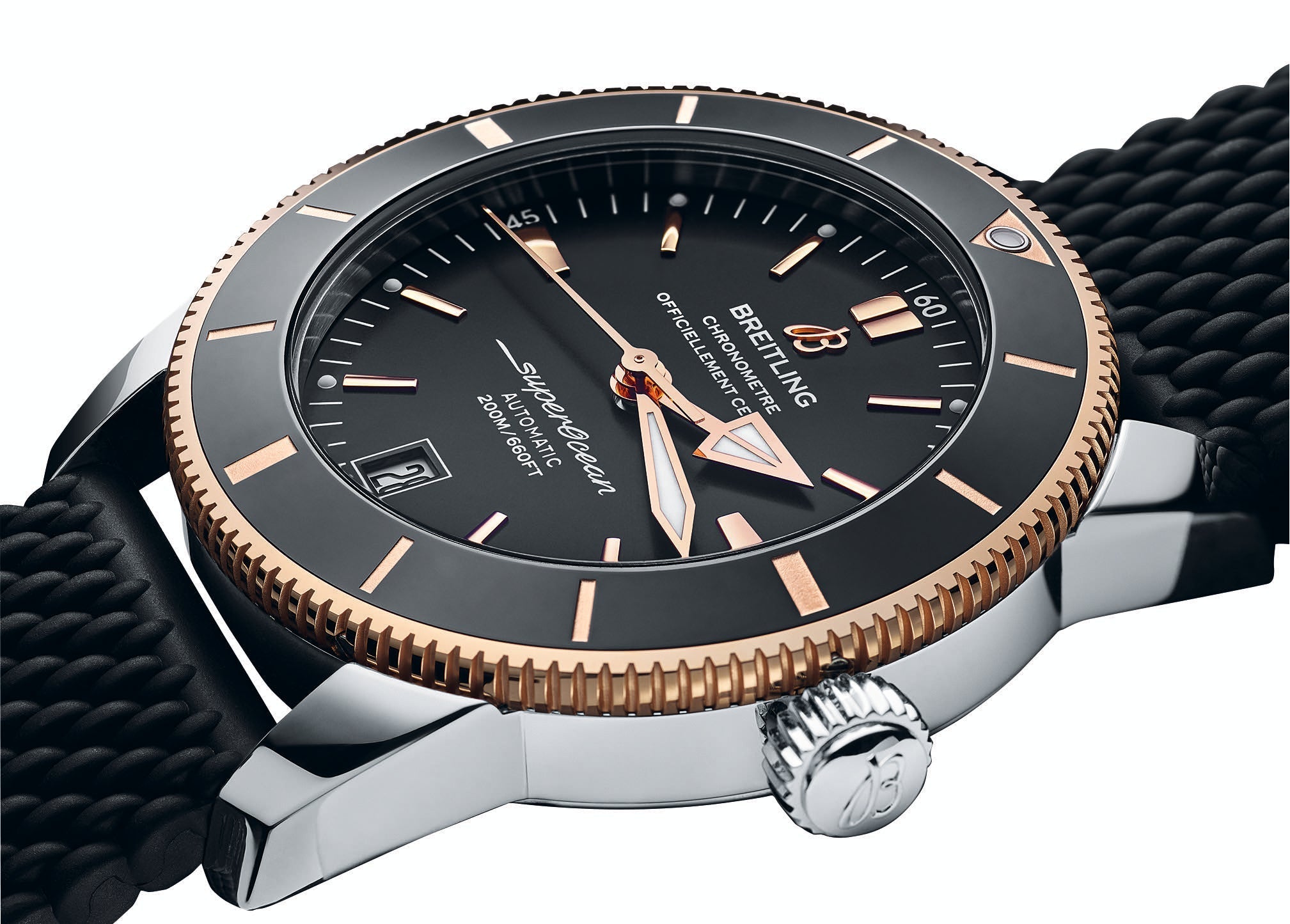 Breitling Superocean Heritage II B20 42mm Black Dial Black Mesh Bracelet Mens Watch - UB2010121B1S1