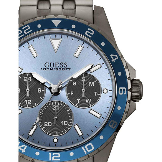 Guess Odyssey Quartz Blue Dial Gunmetal Steel Strap Watch For Men - W1107G5