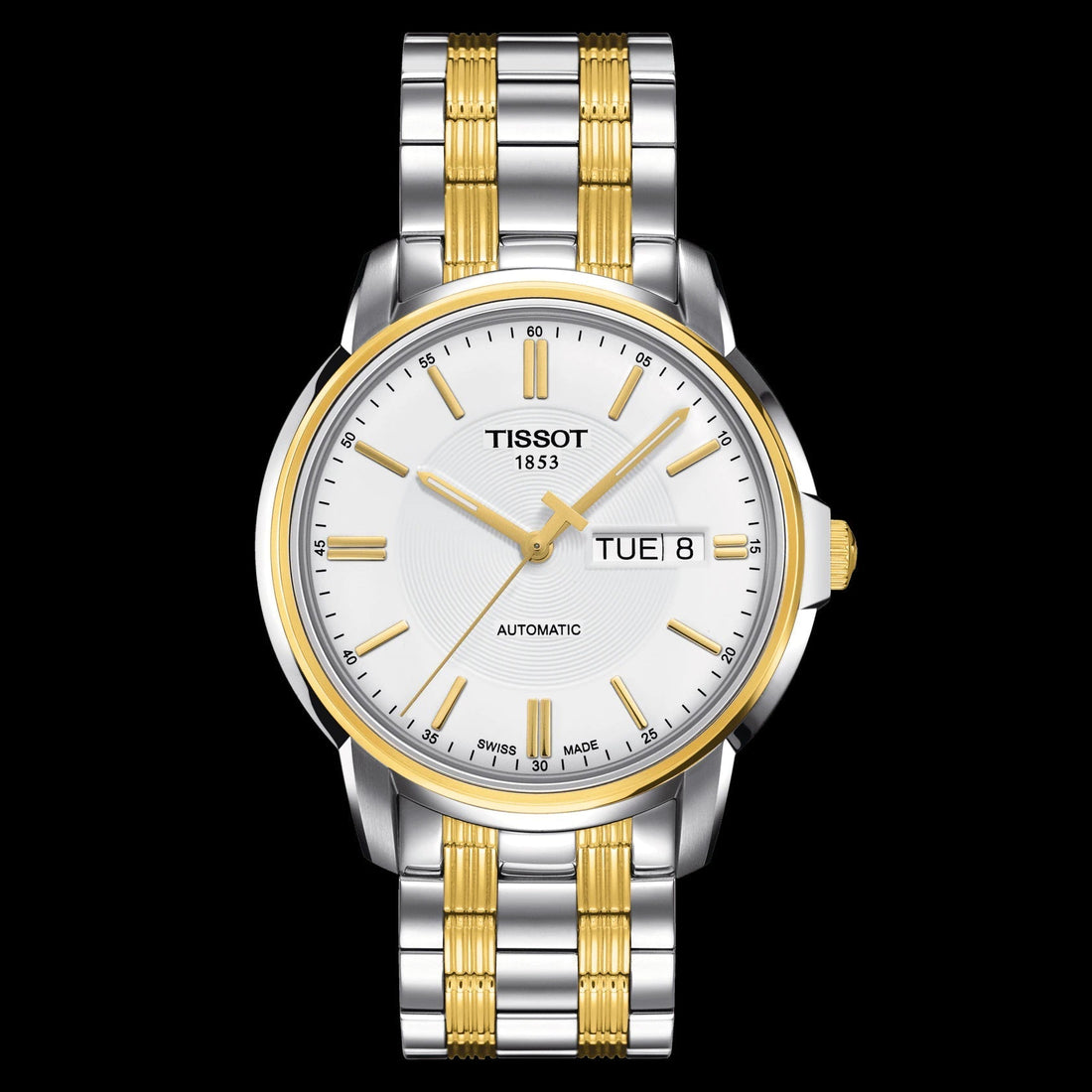 Tissot T Classic Automatics III White Dial Two Tone Steel Strap Watch For Men - T065.430.22.031.00