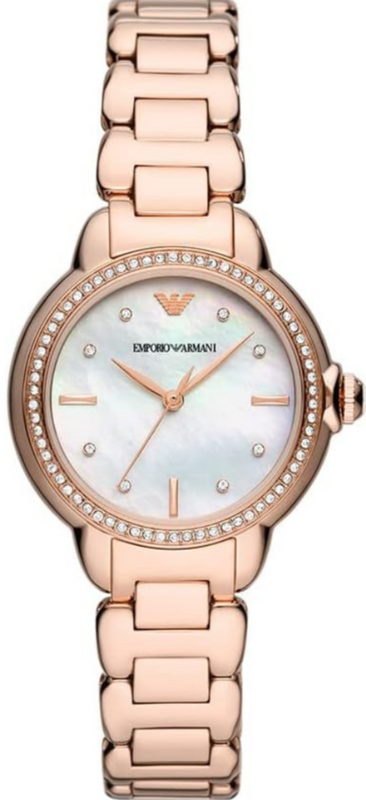 Emporio Armani Aira Three Hand Mother of Pearl Dial Rose Gold Steel Strap Watch For Women - AR11523