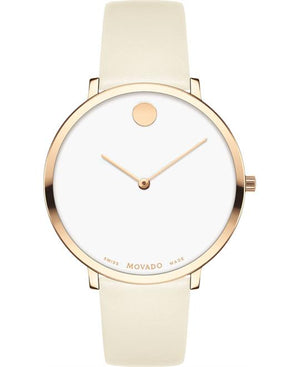 Movado Museum 70th Anniversary Special Edition White Dial White Leather Strap Watch For Women - 0607139
