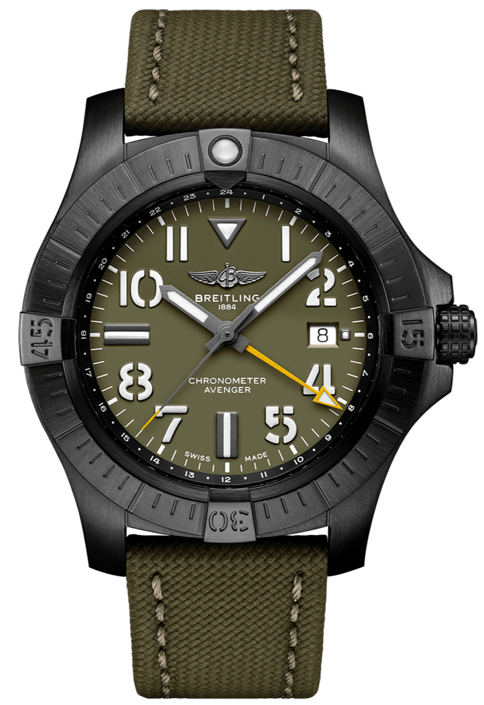 Breitling Avenger Automatic GMT 45 Night Mission Green Dial Green Nylon Strap Watch for Men - V323952A1L1X1