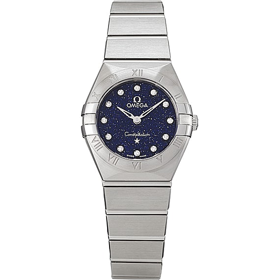 Omega Constellation Manhattan Quartz Diamonds Blue Dial Silver Steel Strap Watch for Women - 131.10.25.60.53.001