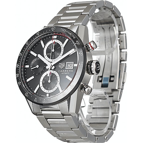 Tag Heuer Carrera Automatic Chronograph Black Dial Silver Steel Strap Watch for Men - CBM2110.BA0651