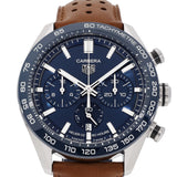 Tag Heuer Carrera Automatic Chronograph Blue Dial Brown Leather Strap Watch for Men - CBN2A1A.FC6537