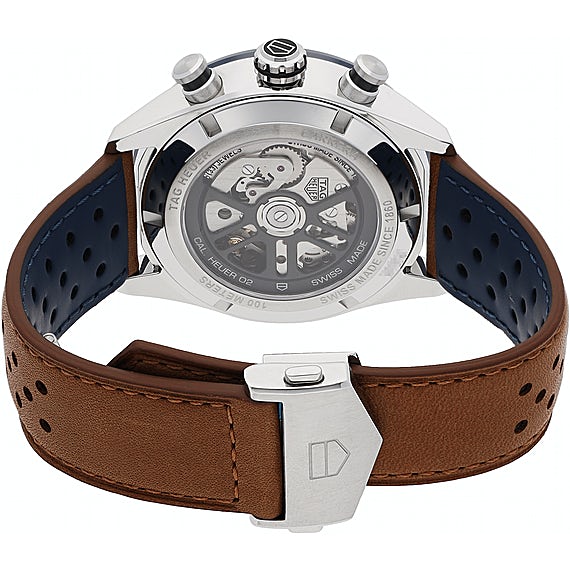 Tag Heuer Carrera Automatic Chronograph Blue Dial Brown Leather Strap Watch for Men - CBN2A1A.FC6537
