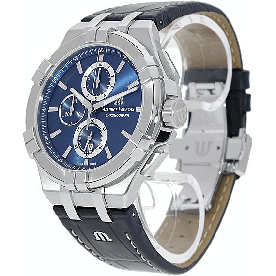 Maurice Lacroix Aikon Chronograph Blue Dial Blue Leather Strap Watch for Men - AI1018-SS001-430-1