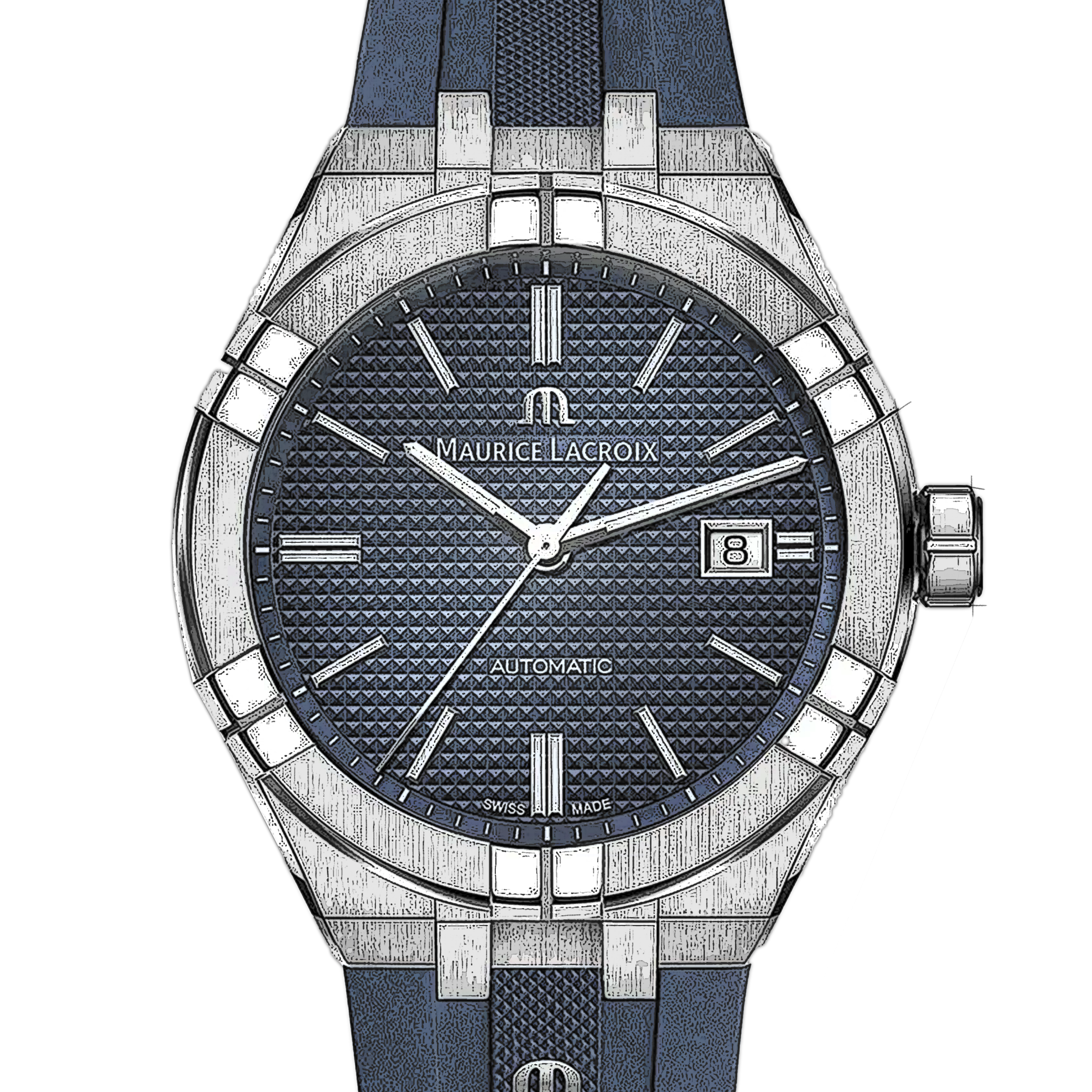 Maurice Lacroix Aikon Automatic Date Blue Dial Blue Silicone Strap Watch For Men - AI6008-SS000-430-4