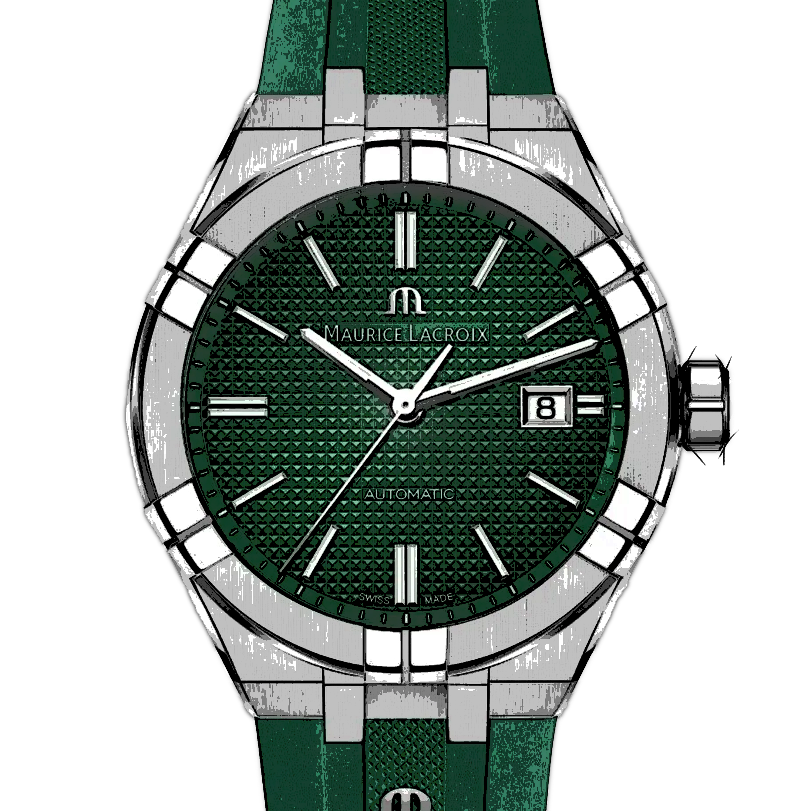 Maurice Lacroix Aikon Chronograph Green Dial Green Rubber Strap Watch for Men - AI1808-SS000-630-5