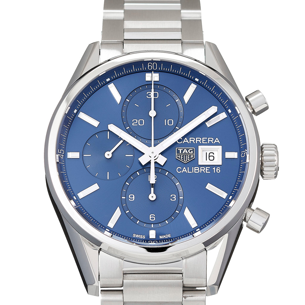 Tag Heuer Carrera Chronograph 41mm Blue Dial Silver Steel Strap Watch for Men - CBK2112.BA0715