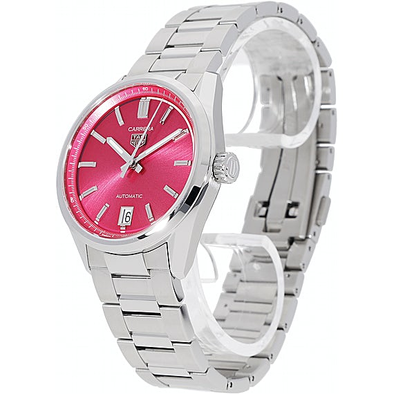 Tag Heuer Carrera Date Automatic 18K Pink Dial Silver Steel Strap Watch for Women - WBN2313.BA0001