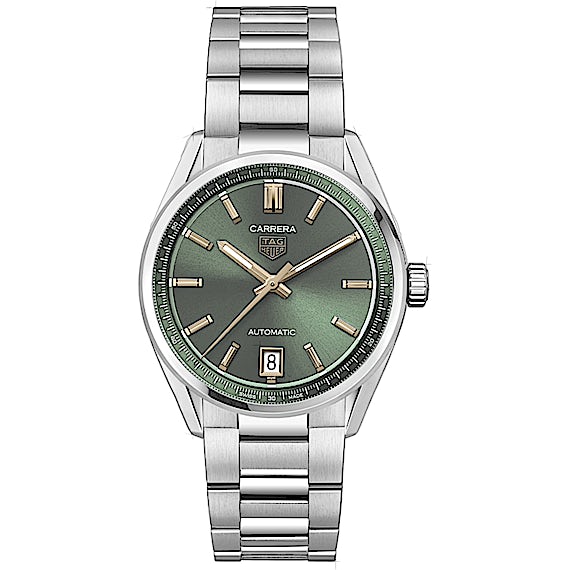 Tag Heuer Carrera Date Automatic 18K Green Dial Silver Steel Strap Watch for Women - WBN2312.BA0001