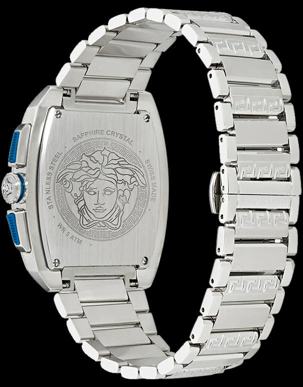 Versace Dominus Chronograph Blue Dial Silver Steel Strap Watch For Men - VE6H00423