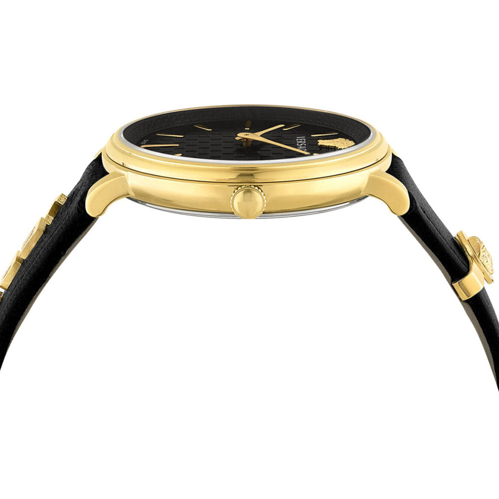 Versace V Circulus Quartz Black Dial Black Leather Strap Watch for Women - VBP12017