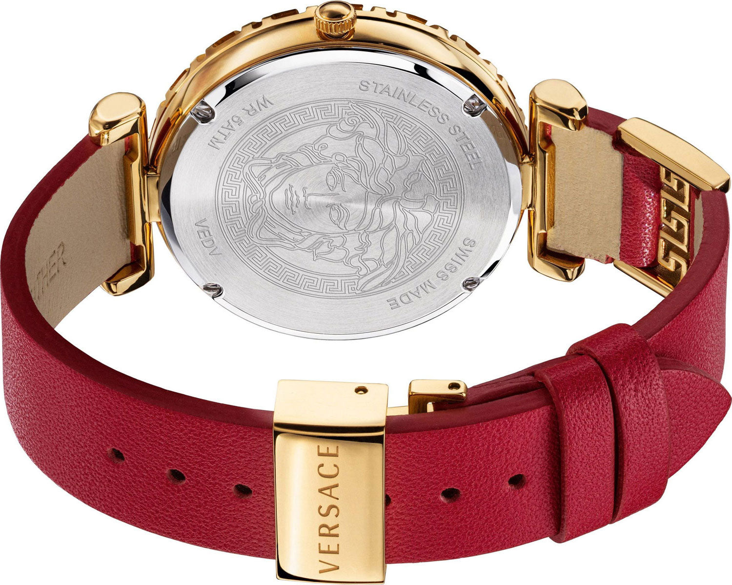 Versace Palazzo Empire Greca Red Dial Red Leather Strap Watch for Women - VEDV00319