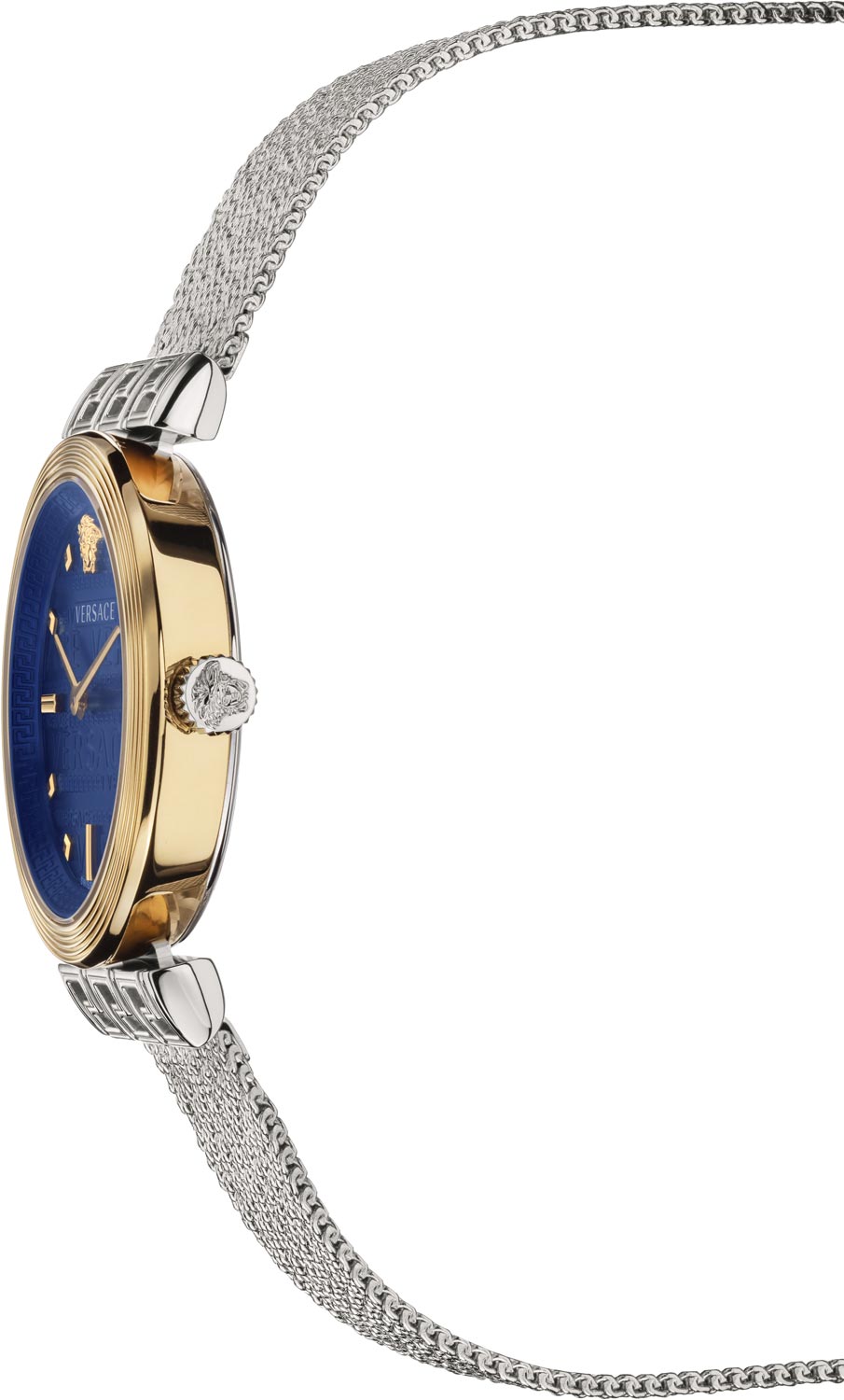 Versace Meander Blue Dial Silver Mesh Bracelet Watch for Women - VELW00520