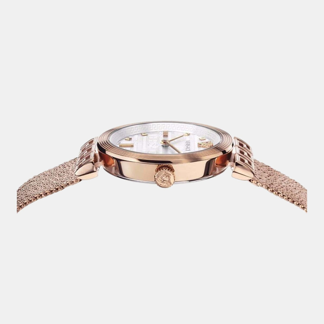 Versace Meander White Dial Rose Gold Mesh Bracelet Watch for Women - VELW00620