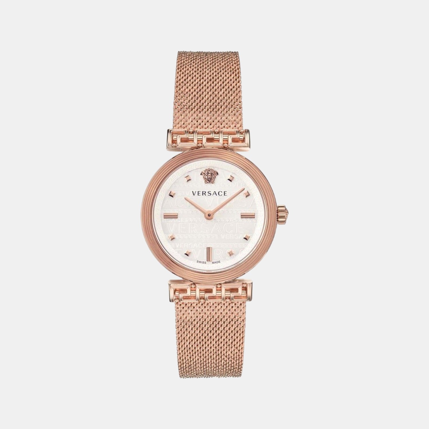 Versace Meander White Dial Rose Gold Mesh Bracelet Watch for Women - VELW00620