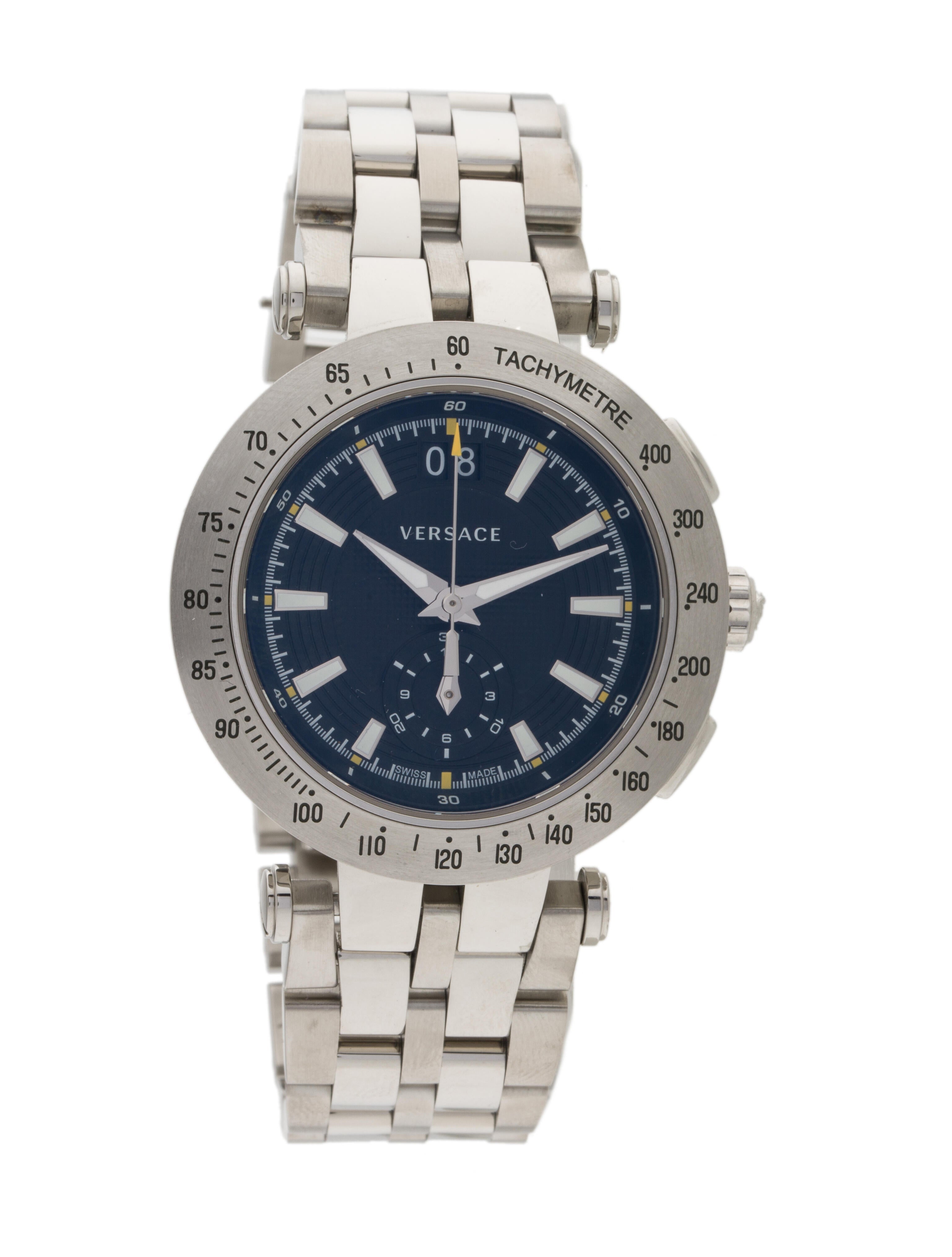 Versace V-Race Sport Black Dial Silver Steel Strap Watch for Men - VAH010016