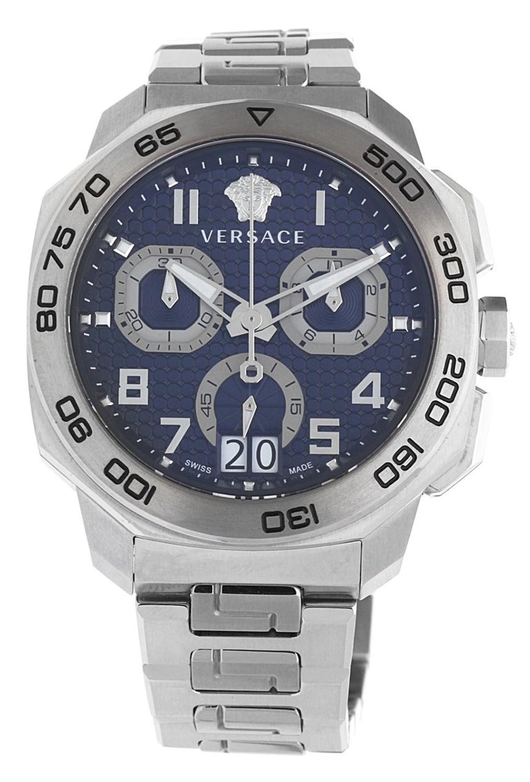 Versace Dylos Chronograph Blue Dial Silver Steel Strap Watch for Men - VQC090016