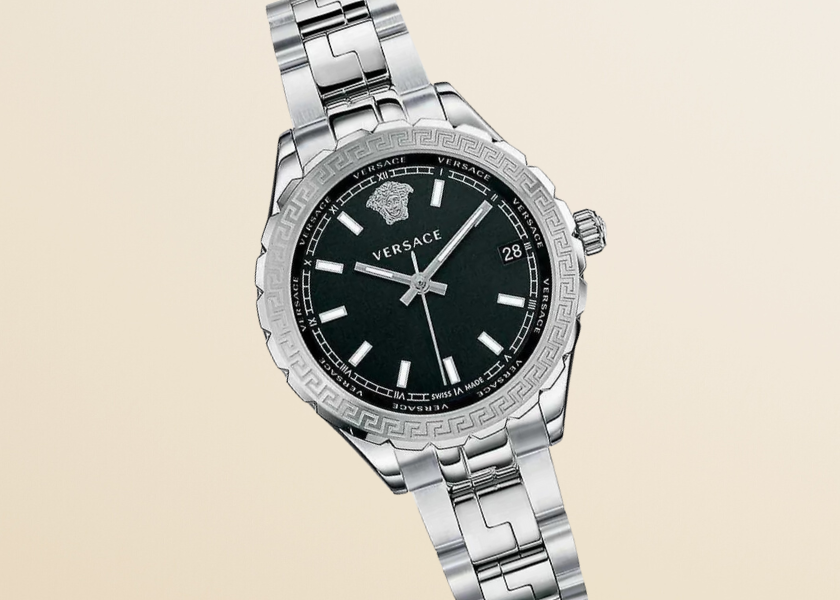 Versace Hellenyium Black Dial Silver Steel Strap Watch for Women - V12020015