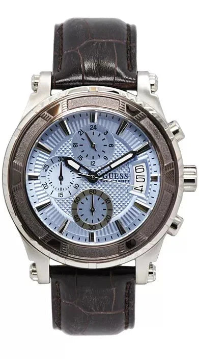 Guess Pinnacle Chronograph Quartz Blue Dial Brown Leather Strap Watch For Men - W0673G1