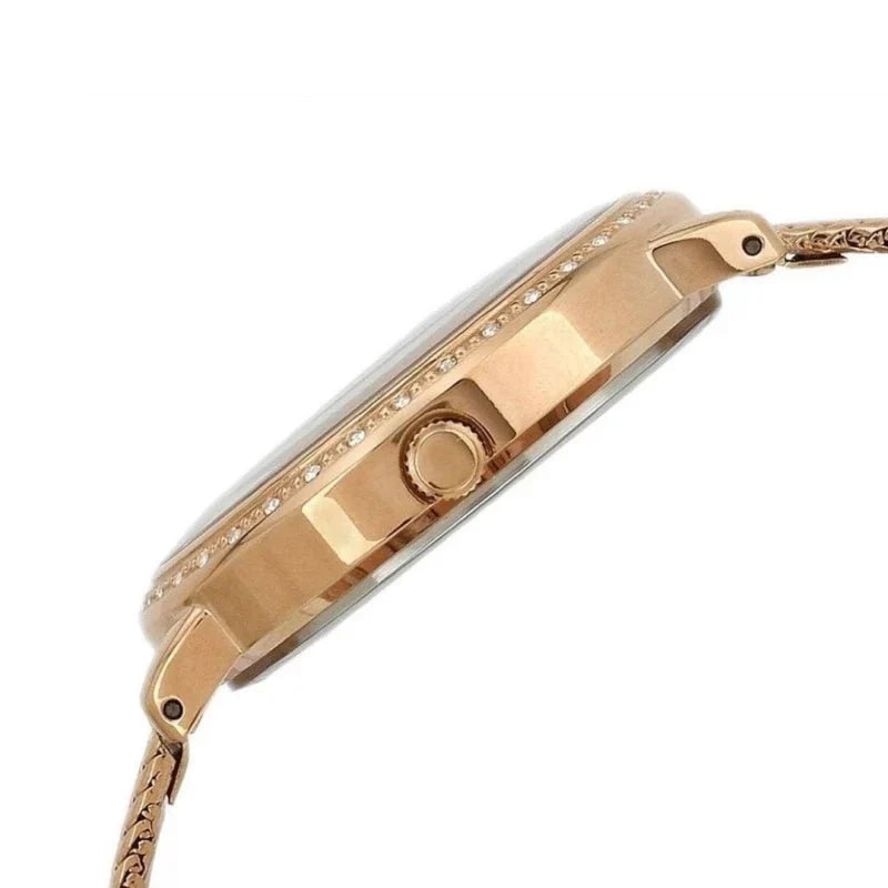 Guess Willow Crystal Blue Dial Rose Gold Mesh Bracelet Watch For Women - W0836L1