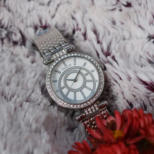 Guess Muse Quartz White Dial Silver Steel Strap Watch For Women - W1008l1