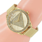 Guess Tri Glitz Quartz Diamonds Gold Dial Gold Mesh Bracelet Watch For Women - W1142L2
