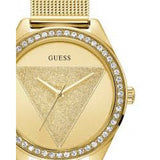 Guess Tri Glitz Quartz Diamonds Gold Dial Gold Mesh Bracelet Watch For Women - W1142L2