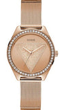 Guess Tri Glitz Quartz Diamonds Rose Gold Dial Rose Gold Mesh Bracelet Watch For Women - W1142L4