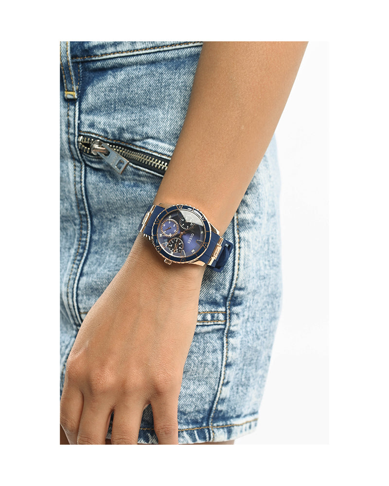 Guess Marina Chronograph Blue Dial Blue Denim Strap Watch For Women - W1057L1