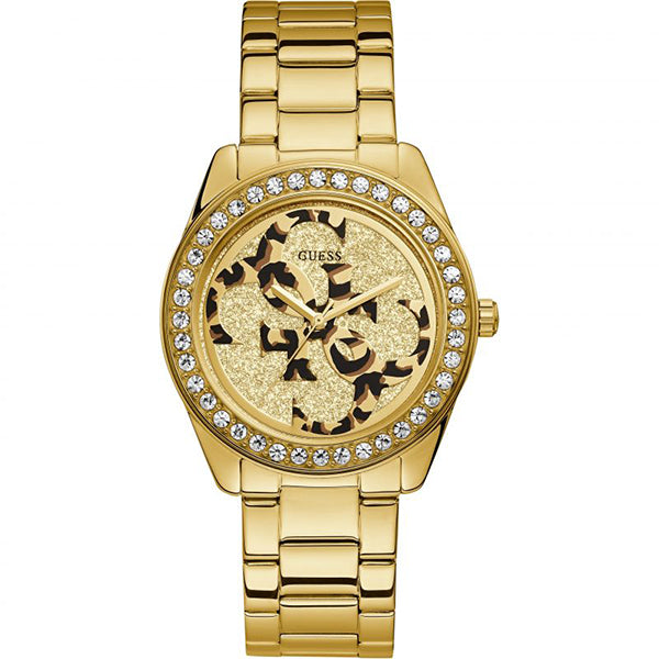 Guess G Twist Diamonds Gold Dial Gold Steel Strap Watch For Women - W1201L2