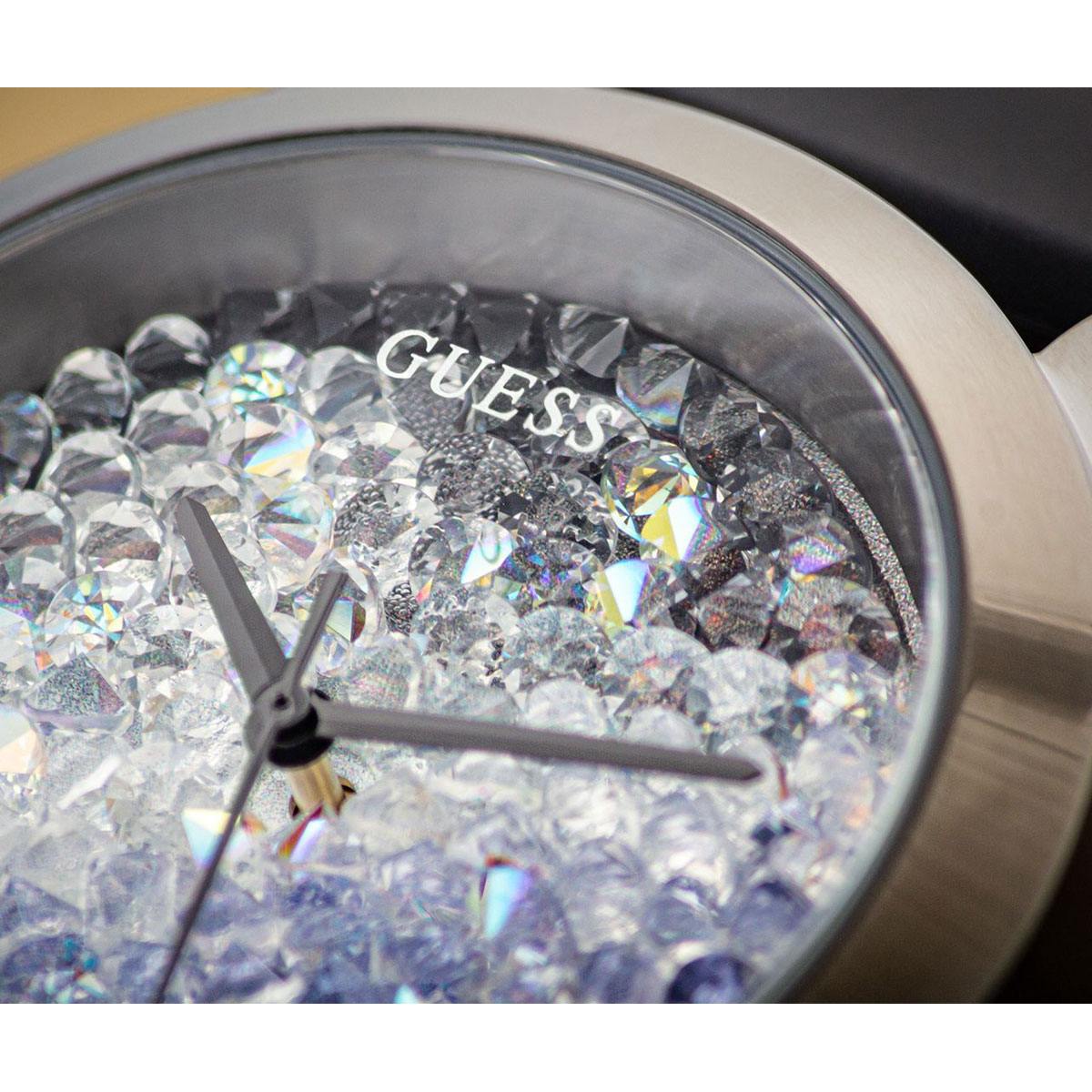 Guess Crush Crystals Silver Dial Black Rubber Strap Watch for Women - W1223L4