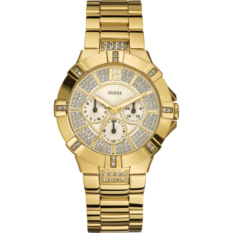 Guess Vista Diamonds Gold Dial Gold Steel Strap Watch for Women - W13573L1