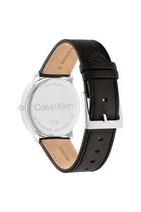 Calvin Klein Minimal Silver Dial Black Leather Strap Watch for Men - K3M211CY