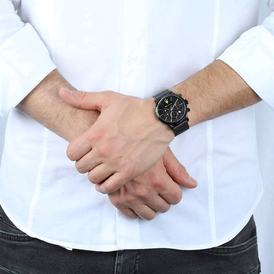 Maserati Epoca Chronograph Black Dial Black Mesh Strap Watch For Men - R8873618013