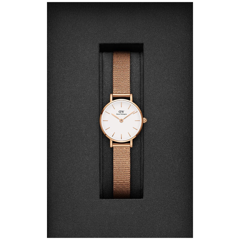 Daniel Wellington Petite Pressed Melrose White Dial Gold Mesh Bracelet Watch For Women - DW00100447