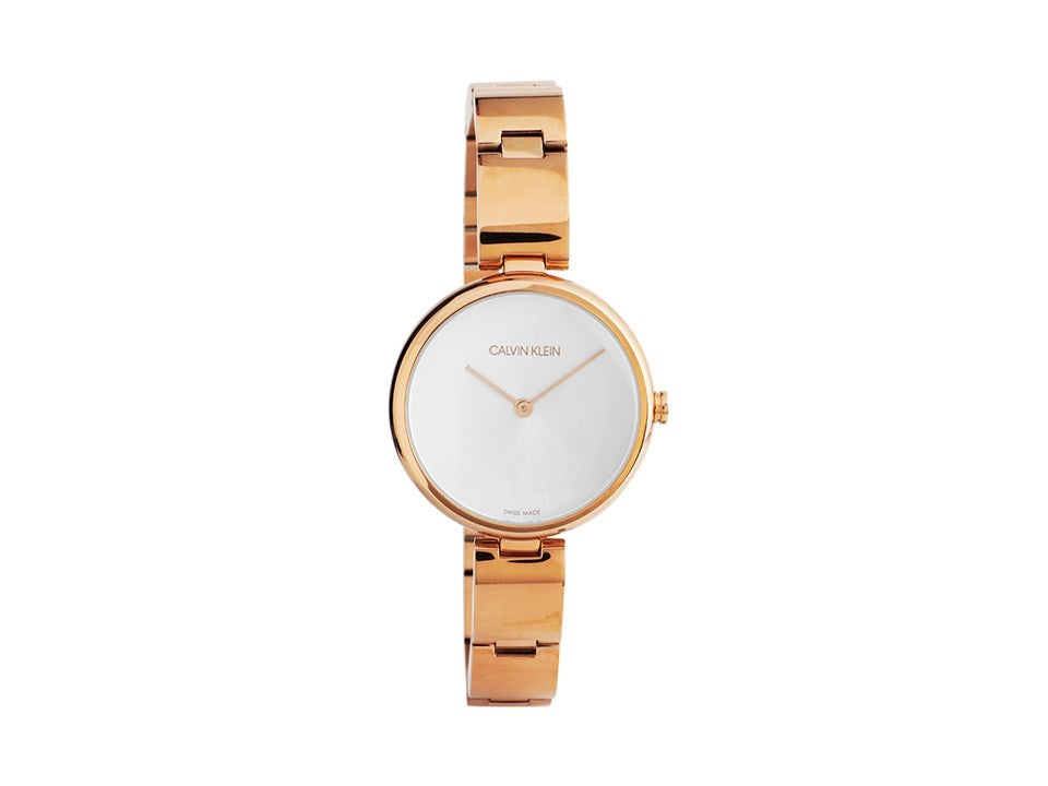 Calvin Klein Wavy White Dial Rose Gold Steel Strap Watch for Women - K9U23646