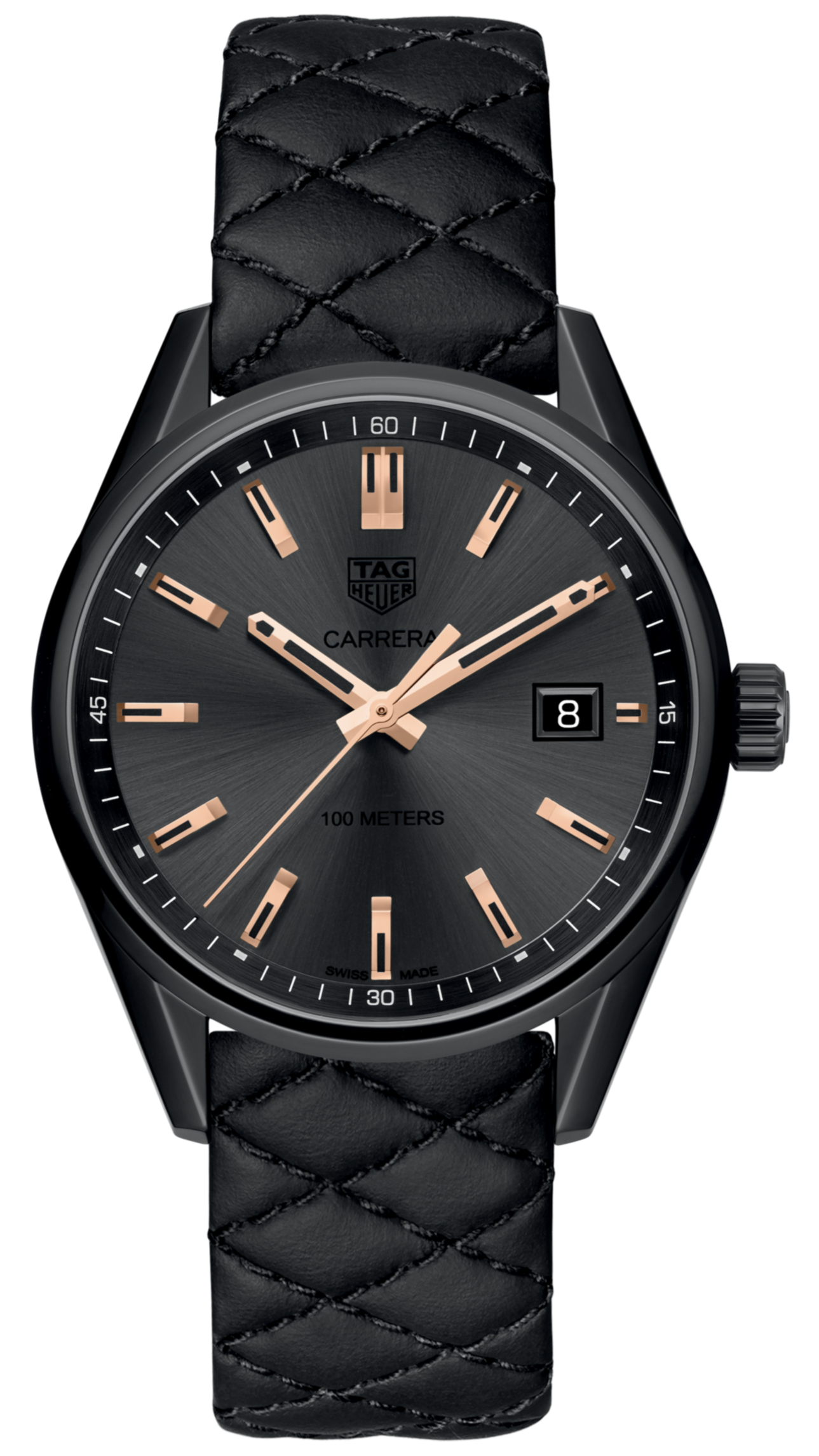 Tag Heuer Carrera Special Edition Black Dial Black Leather Strap Watch for Women - WAR1113.FC6392