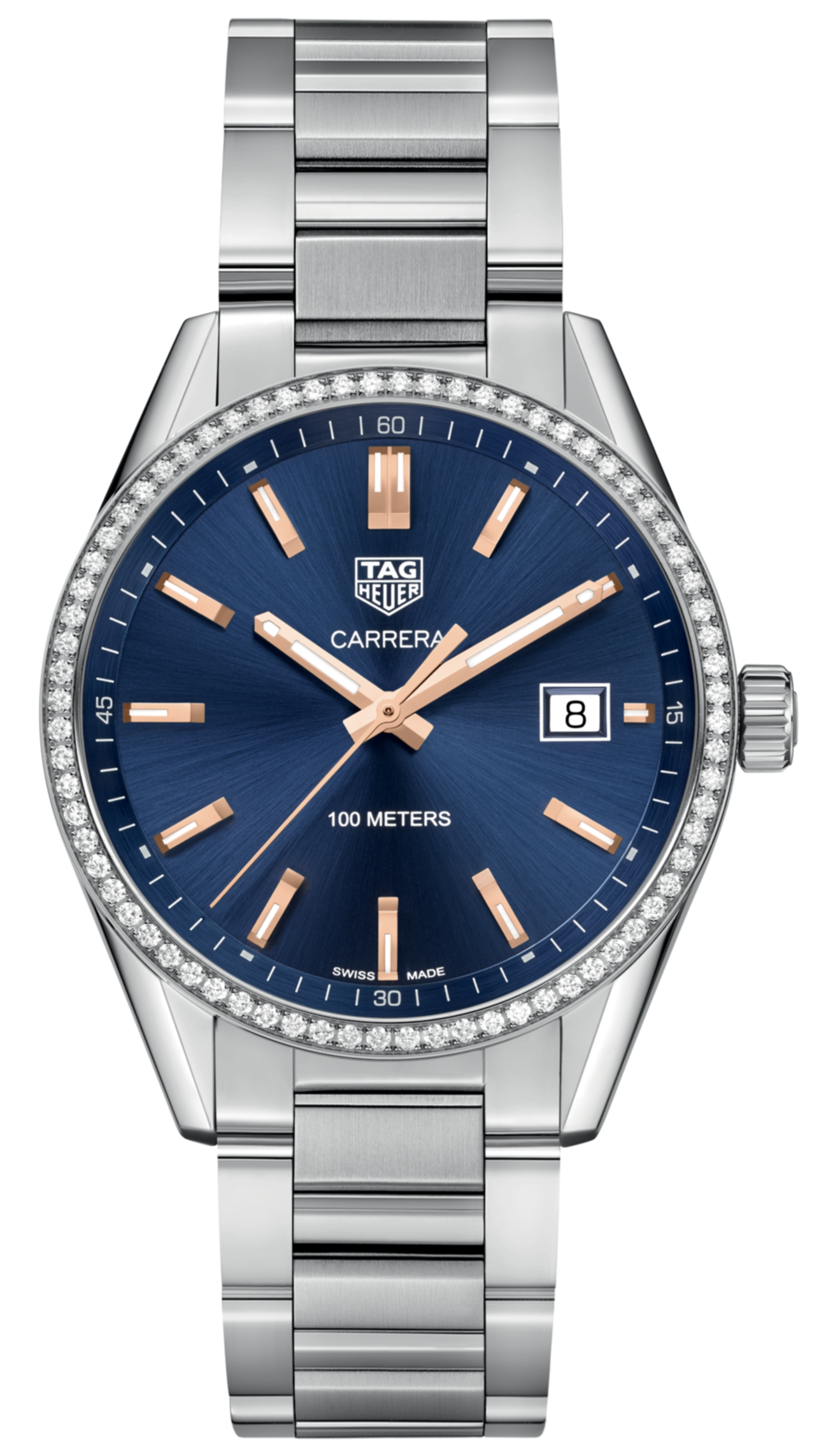 Tag Heuer Carrera Quartz Diamonds Blue Dial Silver Steel Strap Watch for Women - WAR1114.BA0601