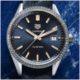 Tag Heuer Carrera Quartz Diamonds Blue Dial Blue Leather Strap Watch for Women - WAR1114.FC6391