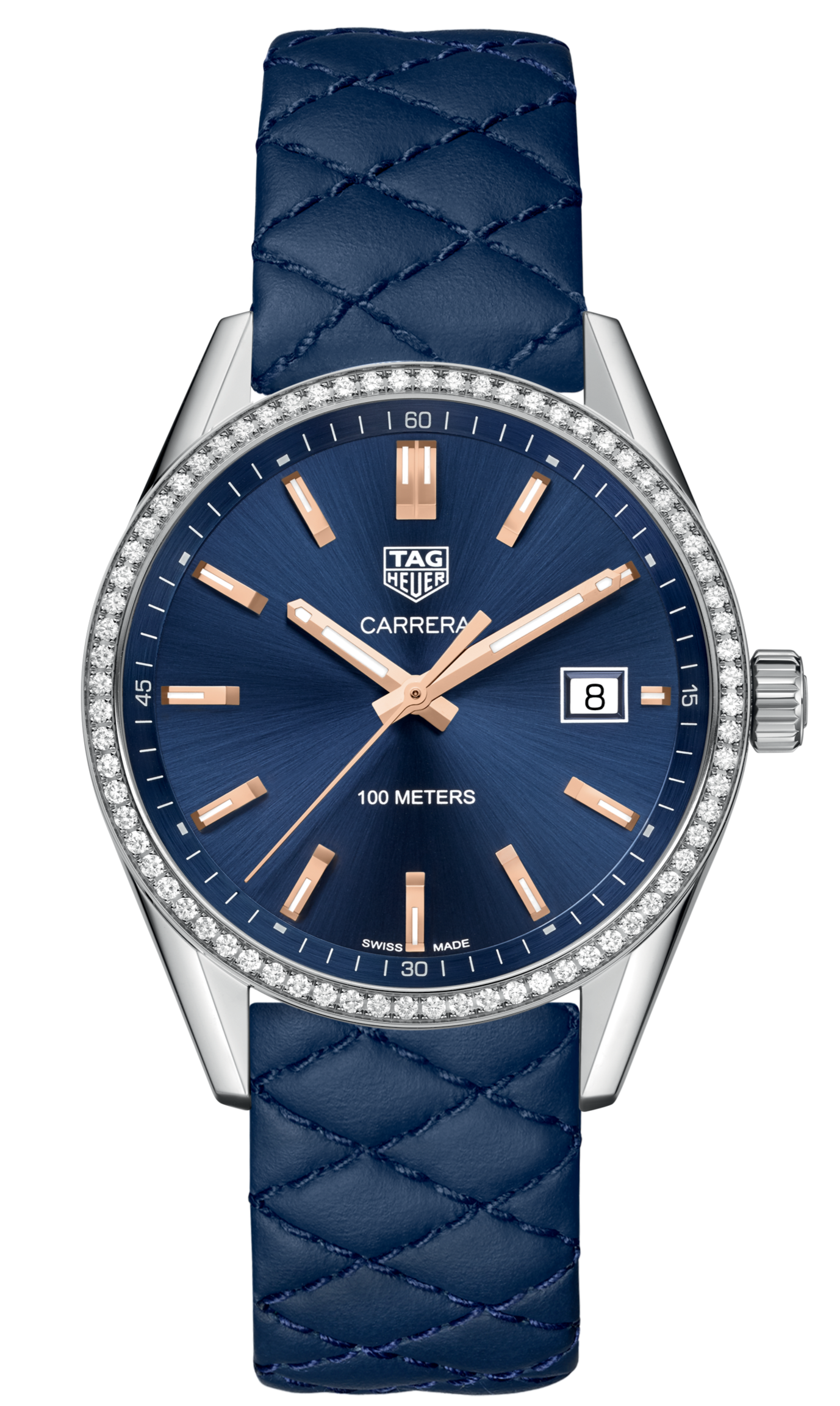 Tag Heuer Carrera Quartz Diamonds Blue Dial Blue Leather Strap Watch for Women - WAR1114.FC6391