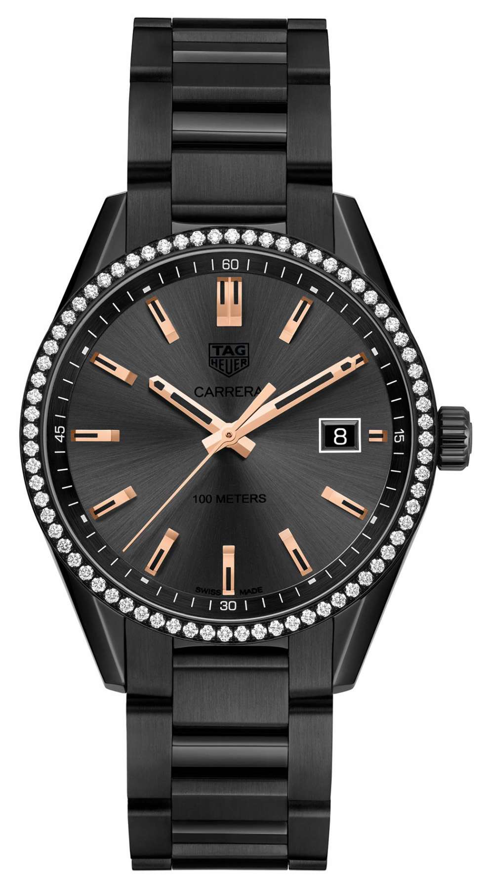 Tag Heuer Carrera Quartz Diamonds Black Dial Black Steel Strap Watch for Women - WAR1115.BA0602
