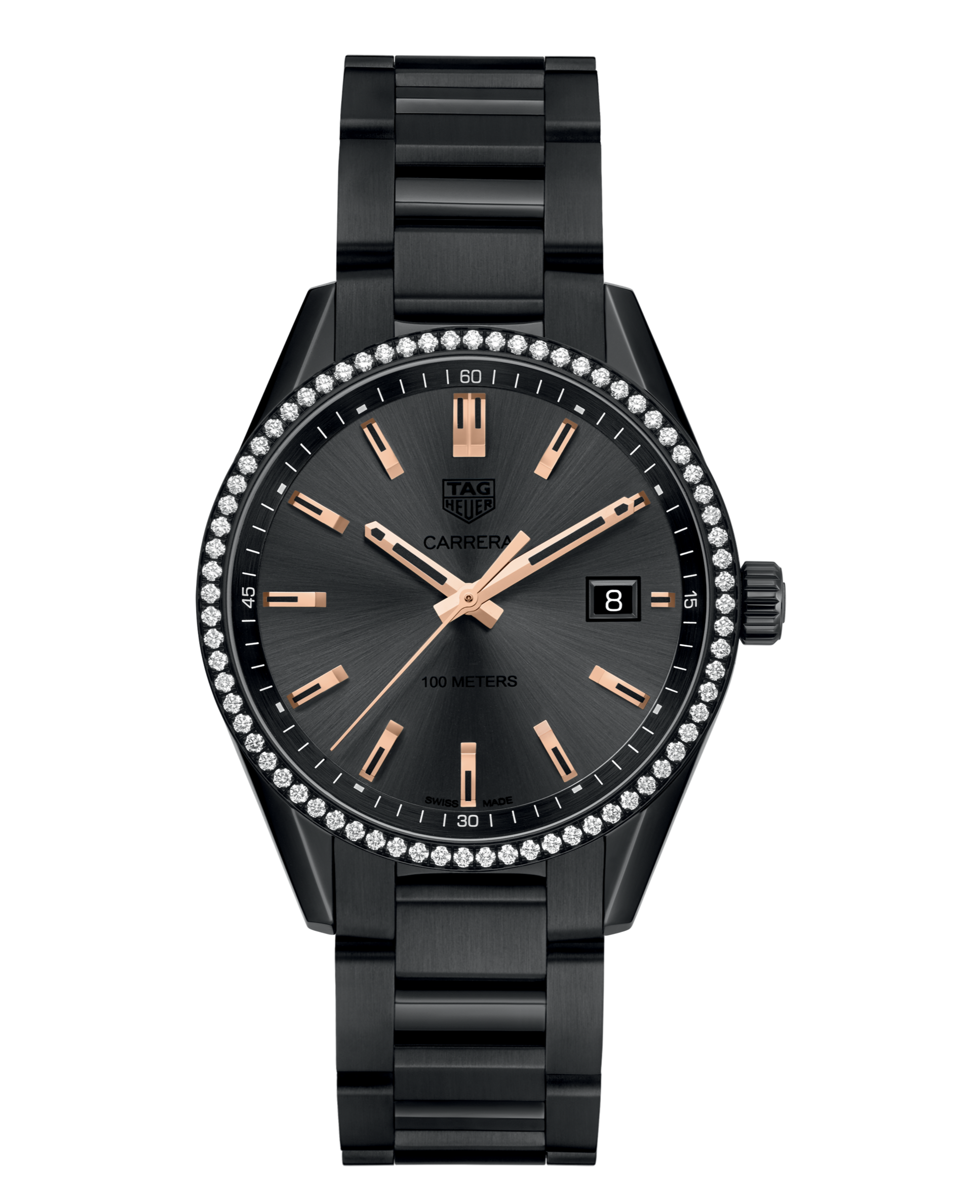 Tag Heuer Carrera Quartz Diamonds Black Dial Black Steel Strap Watch for Women - WAR1115.BA0602