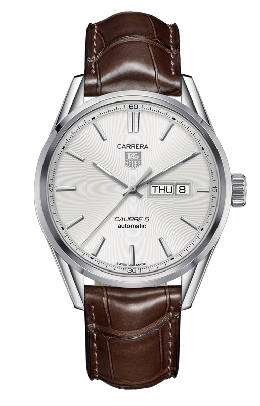 Tag Heuer Carrera Calibre 5 Automatic White Dial Brown Leather Strap Watch for Men - WAR201B.FC6291