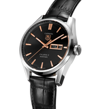 Tag Heuer Carrera Calibre 5 Automatic Black Dial Black Leather Strap Watch for Men - WAR201C.FC6266